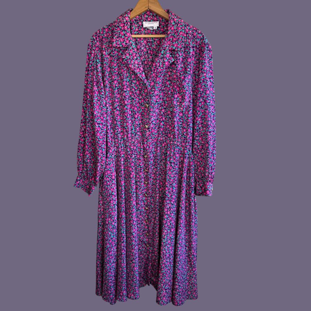Perfect Vintage 80s Schrader Floral Button Front Shirt Dress